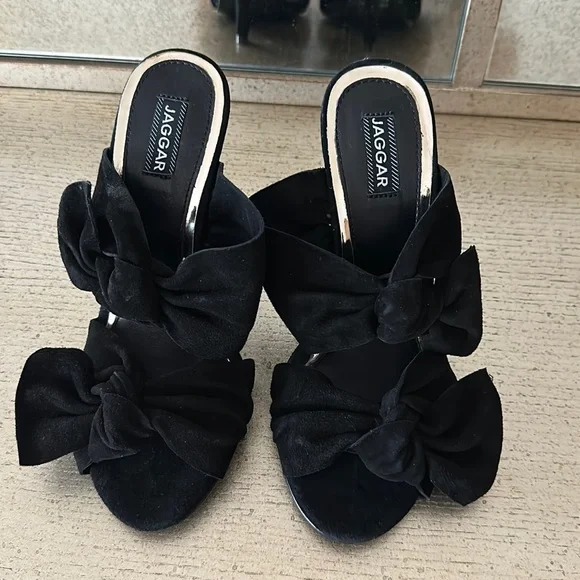 🛍️SALE🛍️ JAGGAR LEATHER DOUBLE BOW OPEN TOE SLIDE SANDALS - Picture 4 of 6